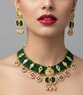 Jewel City Handcrafted Emerald Green Polki Necklace And Earrings Set