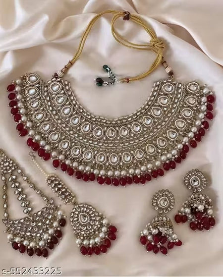 Jewel City Handcrafted Maroon Kundan Jewellery Set