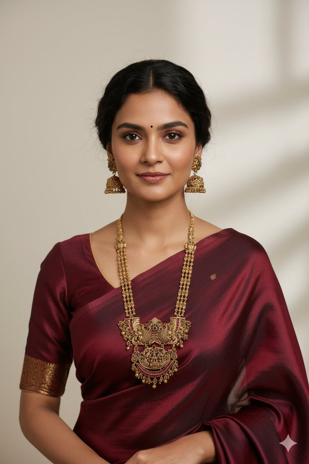 Jewel City Traditional Temple Lakshmi Long Necklace Set with Jhumka Earrings | Gold-Plated Bridal Jewellery