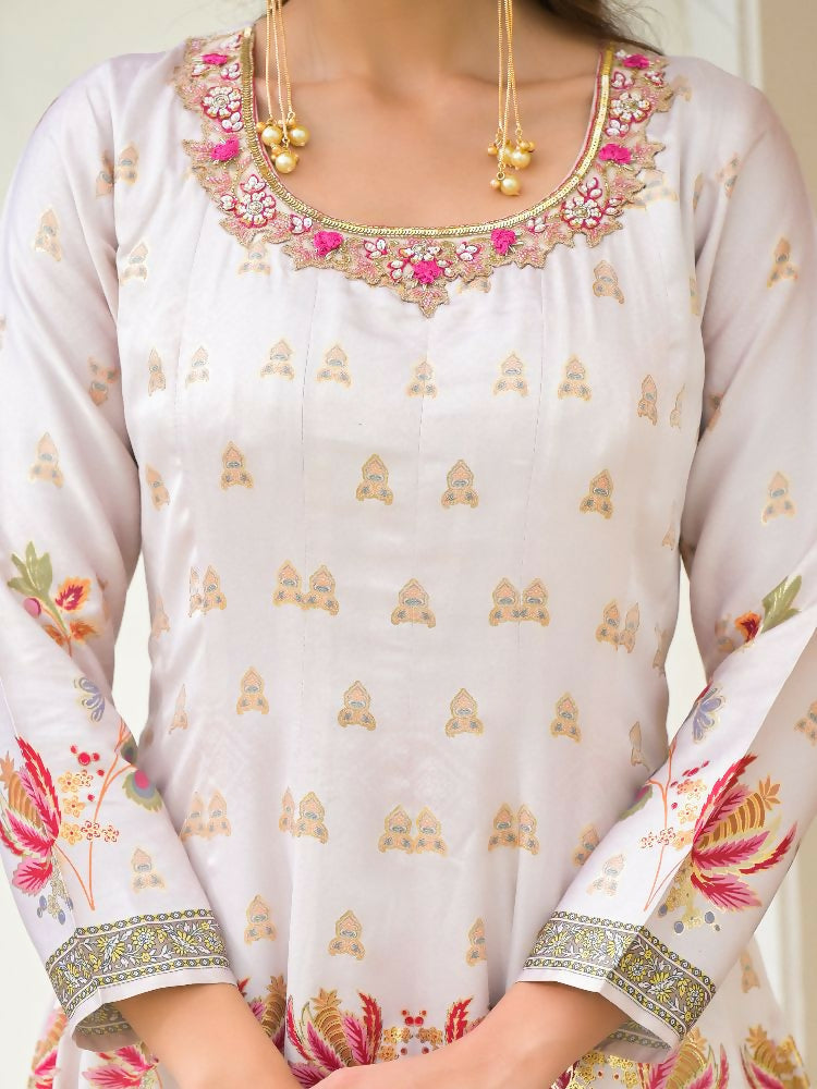 Functional Designer Off white Jam Silk Anarkali suit with Dupatta-Anbazaar - Distacart