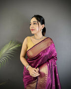 Joban Fashion Wine Butti Woven Soft Lichi Silk Paithani Saree - Distacart