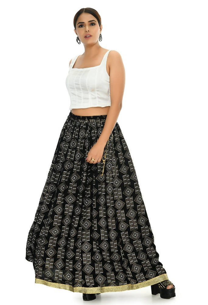 Mominos Fashion Moeza Cotton Black Printed Lehenga (Lancha)