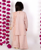 Little Bansi Girls Brown Tussel work Schiffli Kurta Frock with Plazzo and Dupatta