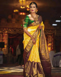 DEIANA'S Beautiful Designer Golden zari Soft Lichi Silk Saree - Yellow