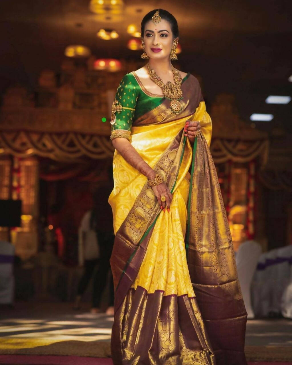 DEIANA'S Beautiful Designer Golden zari Soft Lichi Silk Saree - Yellow