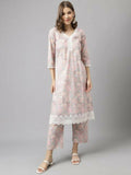 FIORRA Women's Pink Cotton A-Line Kurta Set