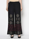 Aniyah Rayon Black Color Block Print Flared Slip-On Palazzo (AN-188K)