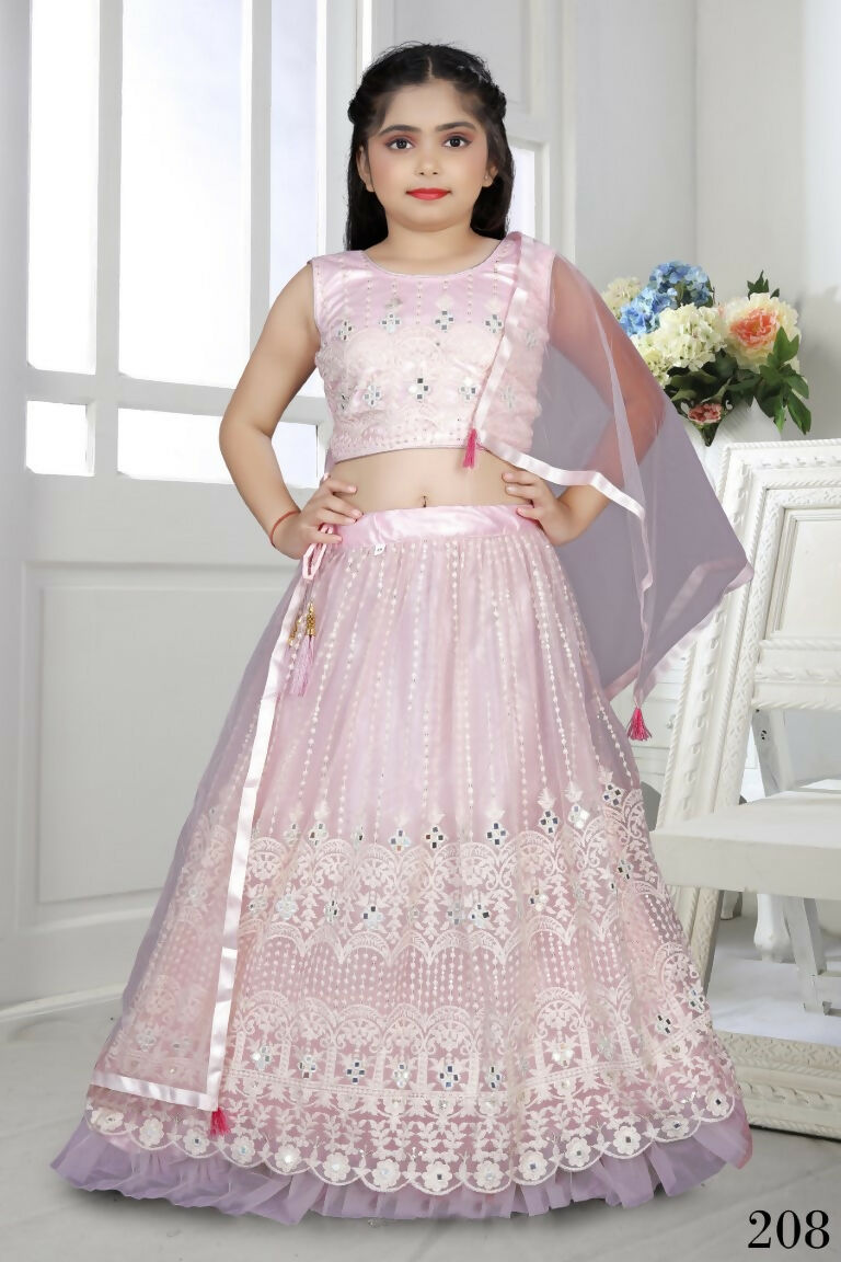 Wedding Designer Pink Net Kidswear Lehenga - Aaradhna
