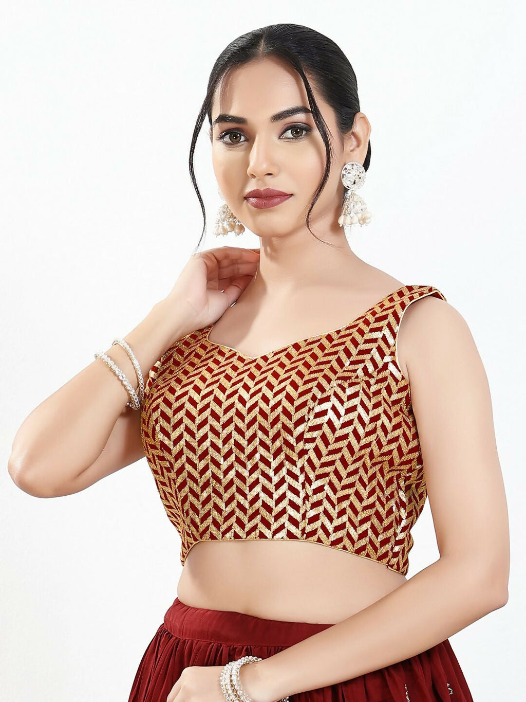 Joban Fashion Maroon Silk Padded Blouse With Sweetheart Neck Sleeveless - Distacart