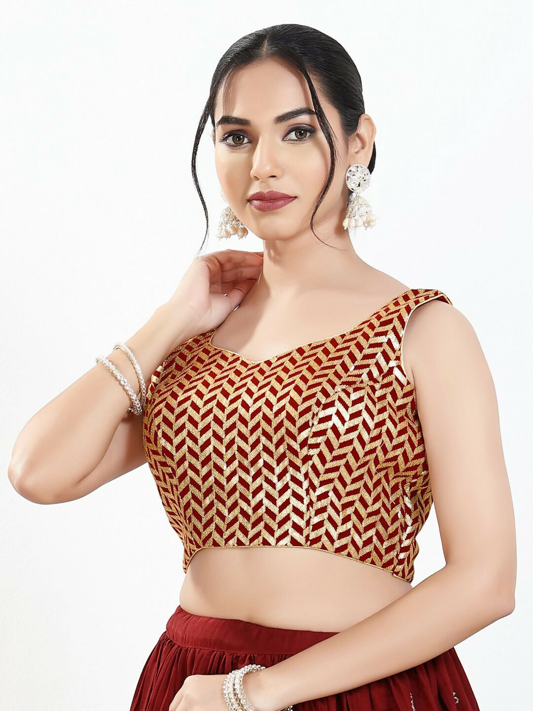 Joban Fashion Maroon Silk Padded Blouse With Sweetheart Neck Sleeveless - Distacart