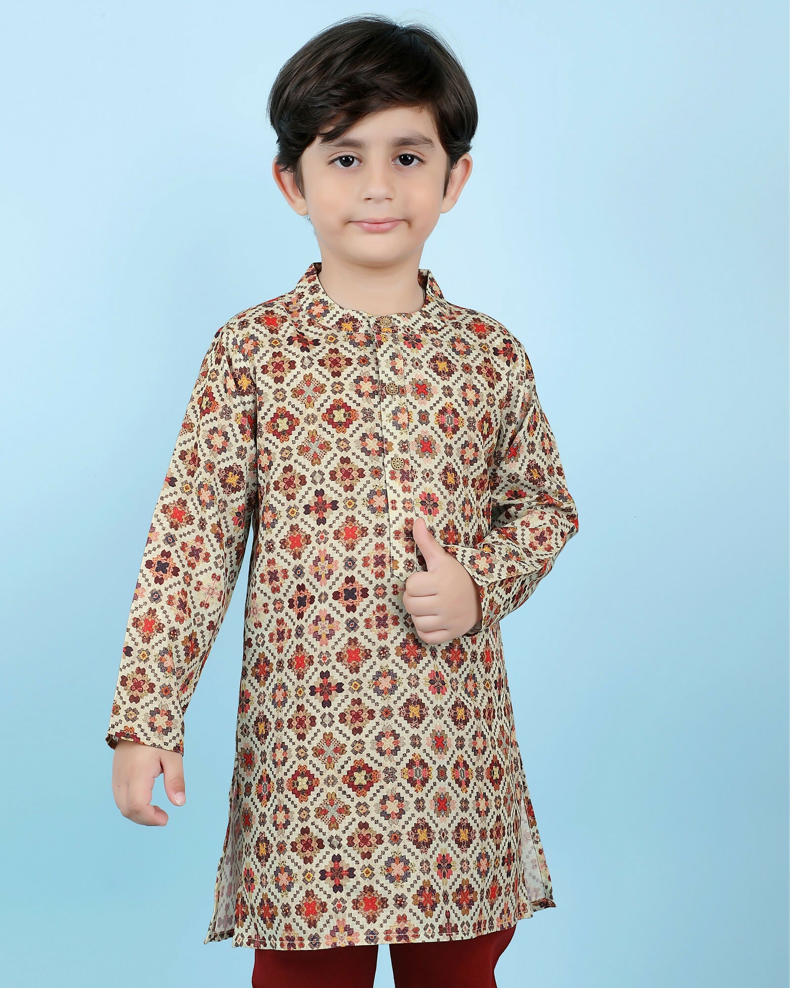 Joban Fashion Kids Island Cotton Full Sleeves Printed Kurta and Pyjama- Maroon