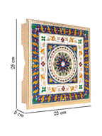 Golden Peacock Gold-Toned & Red Handcrafted Meenakari Wooden Chowki