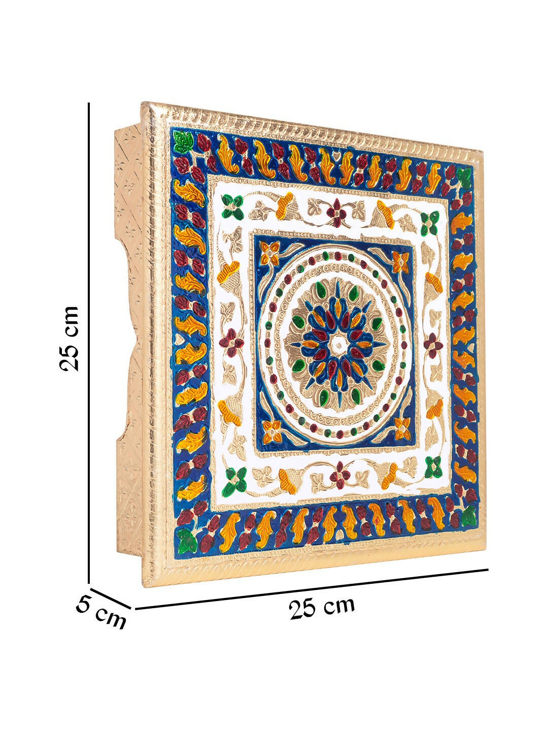 Golden Peacock Gold-Toned & Red Handcrafted Meenakari Wooden Chowki