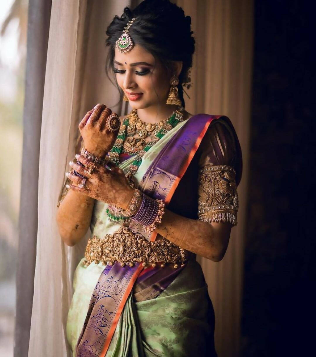 DEIANA'S Beautiful Designer Golden zari Soft Lichi Silk Saree - Pista
