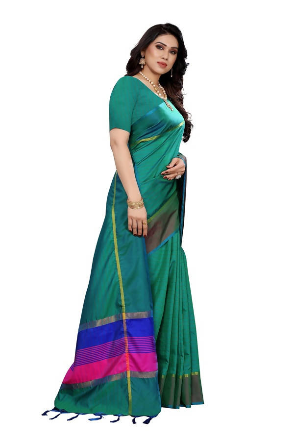 Vamika Green Cotton Silk Weaving Saree (Binita Green)