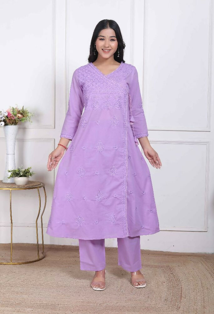 Miravan Womens Lavender Angrakha Kurta Set - Distacart