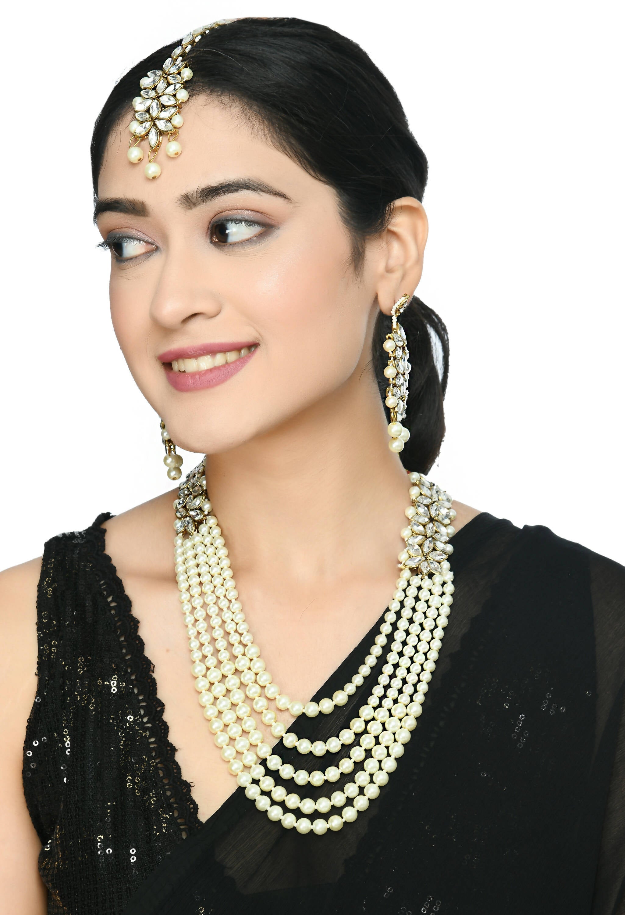 Mominos Fashion Johar Kamal Gold-Plated Rani Haar with White and Off white Pearls Jewellery Set - Distacart