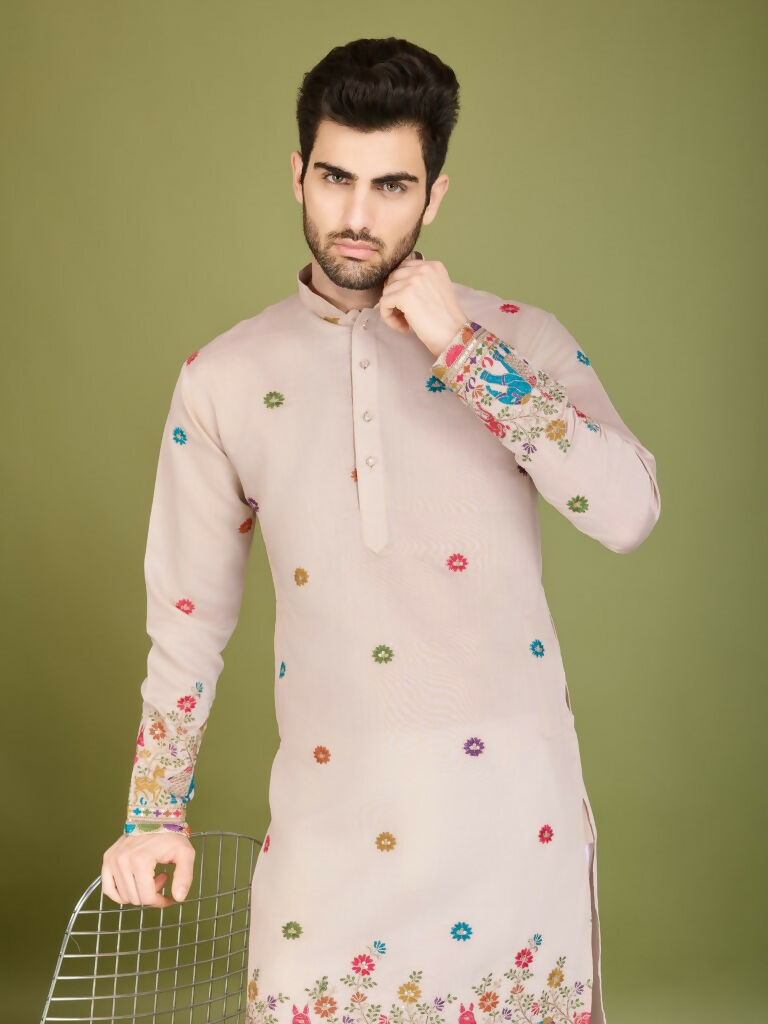 Vastranavya Ivory Exclusive Festival Wear Viscose Silk Thread & Sequence Embroidered Work Kurta