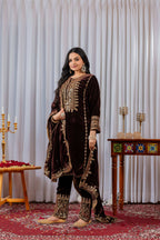 Teeya Creation Maroon Color Velvet Designer Embroidery Work party Wear Suit - Distacart