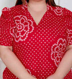 Miravan Plus Size Womens Red Bandhani Printed Collar Neck Maxi Dress - Distacart