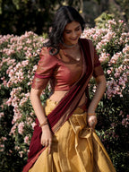 Lorenvalley Cream Kanchipuram Zari Weaving Work Lehenga Choli with Dupatta