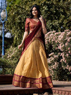 Lorenvalley Cream Kanchipuram Zari Weaving Work Lehenga Choli with Dupatta