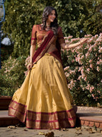 Lorenvalley Cream Kanchipuram Zari Weaving Work Lehenga Choli with Dupatta