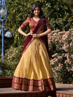 Lorenvalley Cream Kanchipuram Zari Weaving Work Lehenga Choli with Dupatta