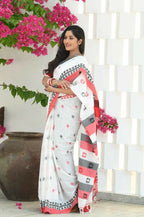 Beatitude White Cotton Tangail Saree