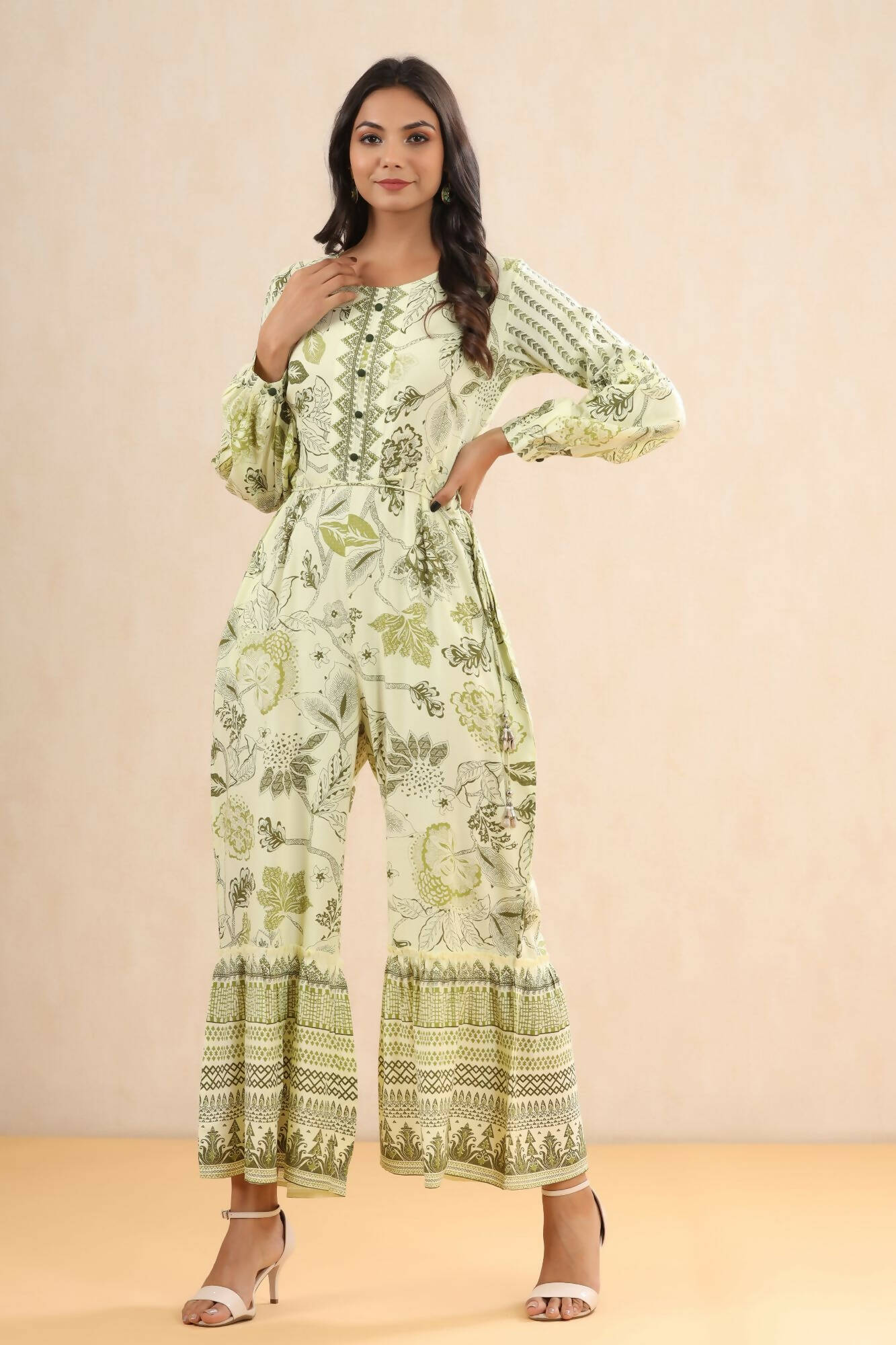 Juniper Women Lightolive Rayon Printed Straight Jumpsuit - Distacart
