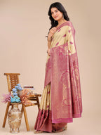 Shree Shyam Fashion Banarasi Silk Cream & Magenta Saree - Distacart