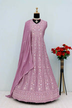 Vastranavya Mauve Chikankari Embroidered Sequence Work Abaya Suit