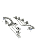 NVR Women Rhodium-Plated Kundan Stone-Studded Beaded Jewellery Set