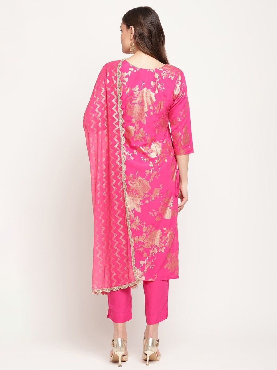 Ahalyaa Dark Pink Crepe Printed Salwar Suit Sets With Dupatta