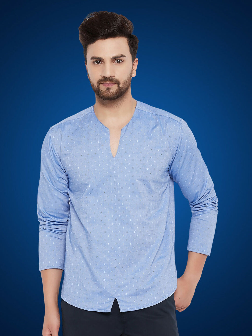 Even Apparels Men's Pure Cotton Blue Kurta