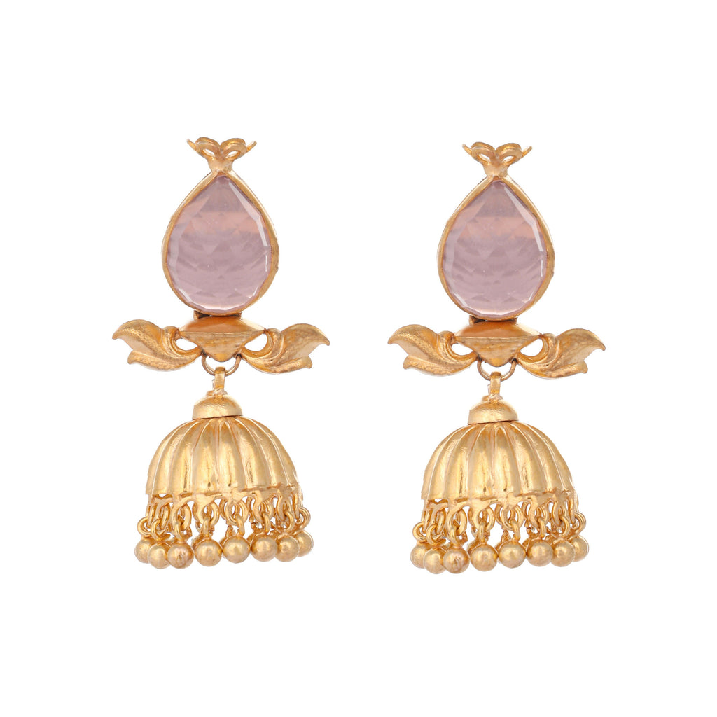 Nuyug 22K Gold Plated Rose Quartz Stone Studded Ethnic Jhumkas - Distacart