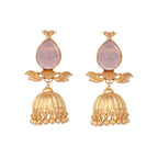Nuyug 22K Gold Plated Rose Quartz Stone Studded Ethnic Jhumkas - Distacart