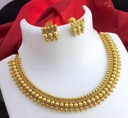 Jewel City Elegant Gold-Tone Beaded Choker Necklace Set for Women – Traditional Ethnic Jewelry with Earrings, Bridal & Party Wear