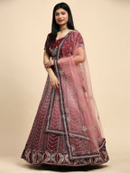 Maroon Fancy Net Sequence Embroidered Lehenga Choli with Dupatta - Dhara