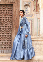 Sky Blue Tom Silk Plain Ready To Wear Saree With Stitched Blouse - Satiksha