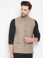 Even Apparels Beige Wool Men Woven Nehru Jacket - Distacart