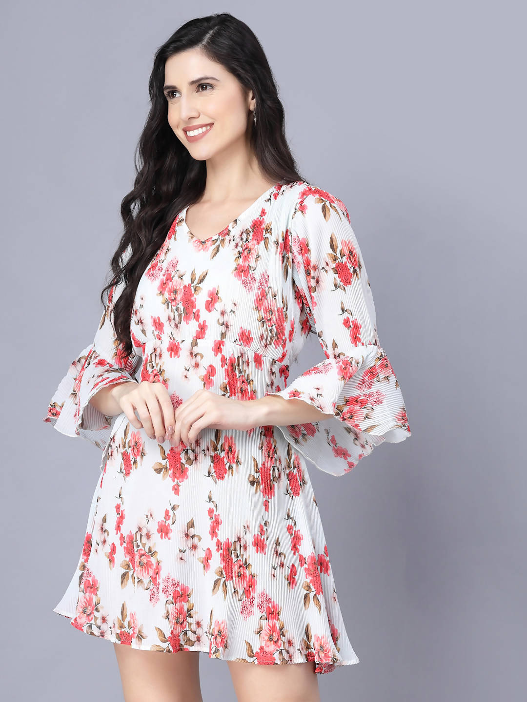 Myshka Georgette Printed 3/4 Sleeve V Neck Women Tunic - Distacart