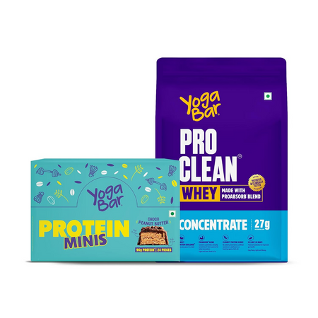Yoga Bar Pro Clean Whey Protein Concentrate, 27g ProAbsorb Blend and Choco Peanut Butter Mini Bars, 24 pieces