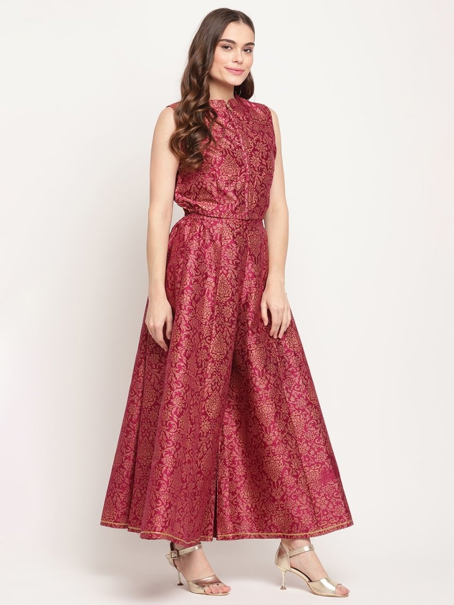 Ahalyaa Women Burgundy Floral Printed Regular Top with Palazzos - Distacart