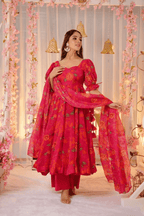 Aayaa Designer Printed Tebby Silk Suit - Multi Color