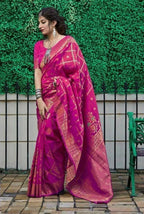 DEIANA'S Beautiful Designer Golden zari Soft Lichi Silk Saree - Pink