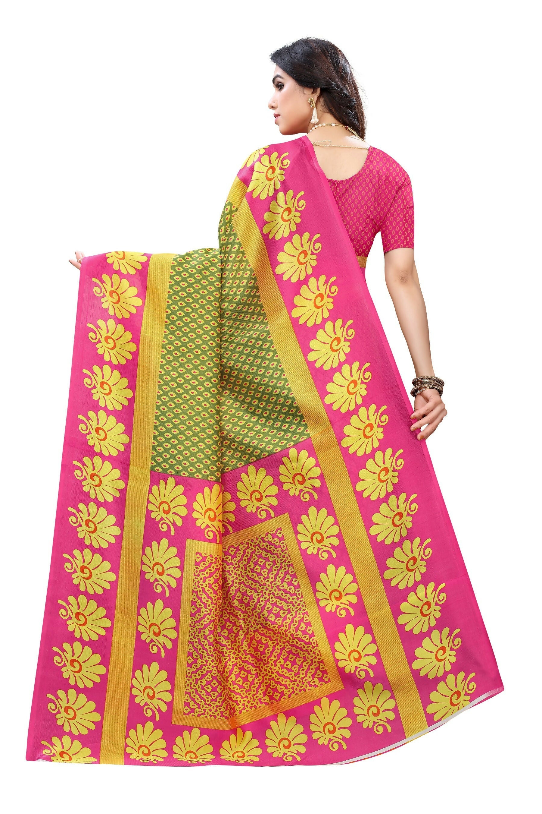 Vamika pink & green Printed Art Silk Saree
