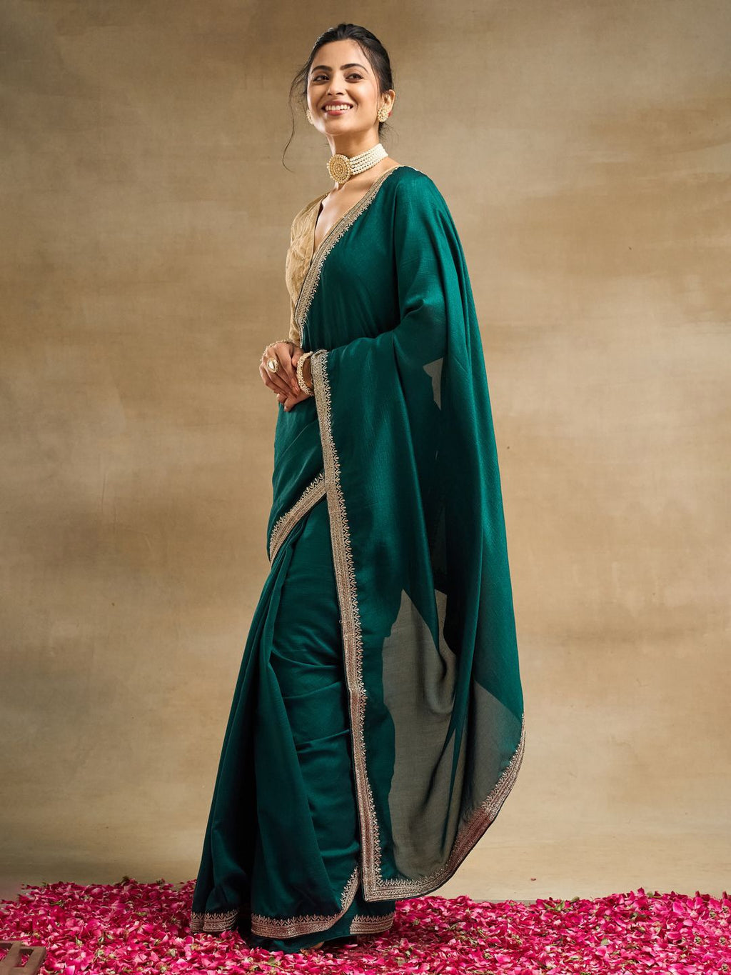 kasee Solid Embroidered Art Silk Saree