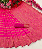 DEIANA'S Beautiful Designer Golden zari Soft Lichi Silk Saree - Pink