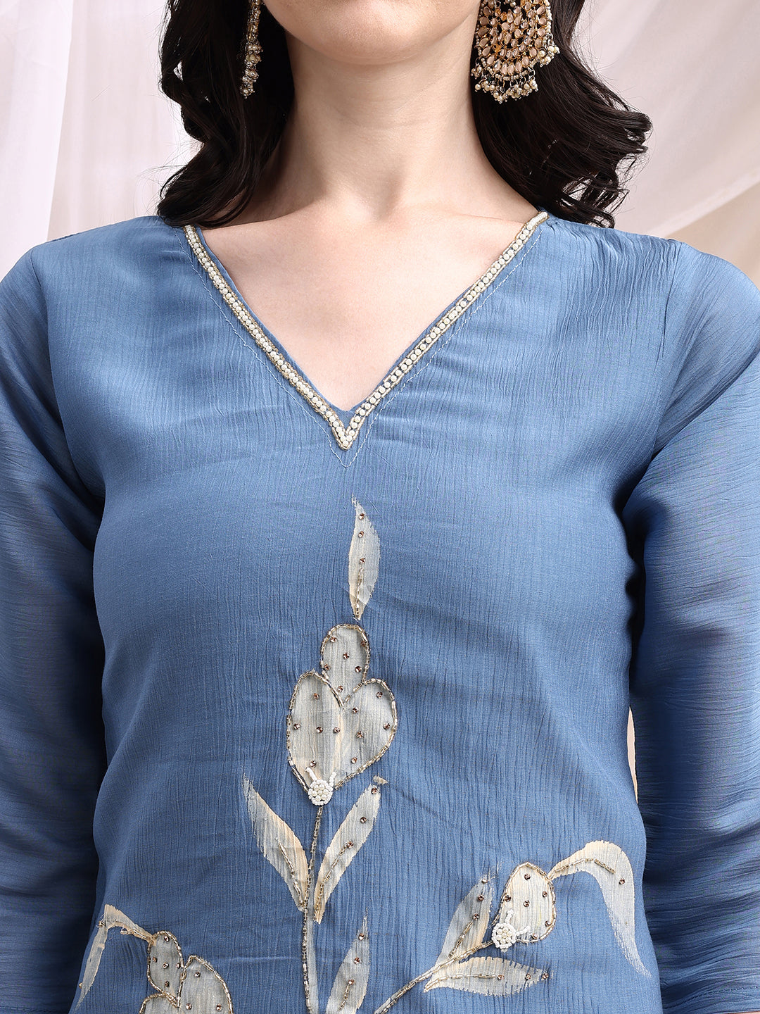 Hand Embroidered & Painted Kurta With Pant, Blue - Hiral Fashion - Distacart